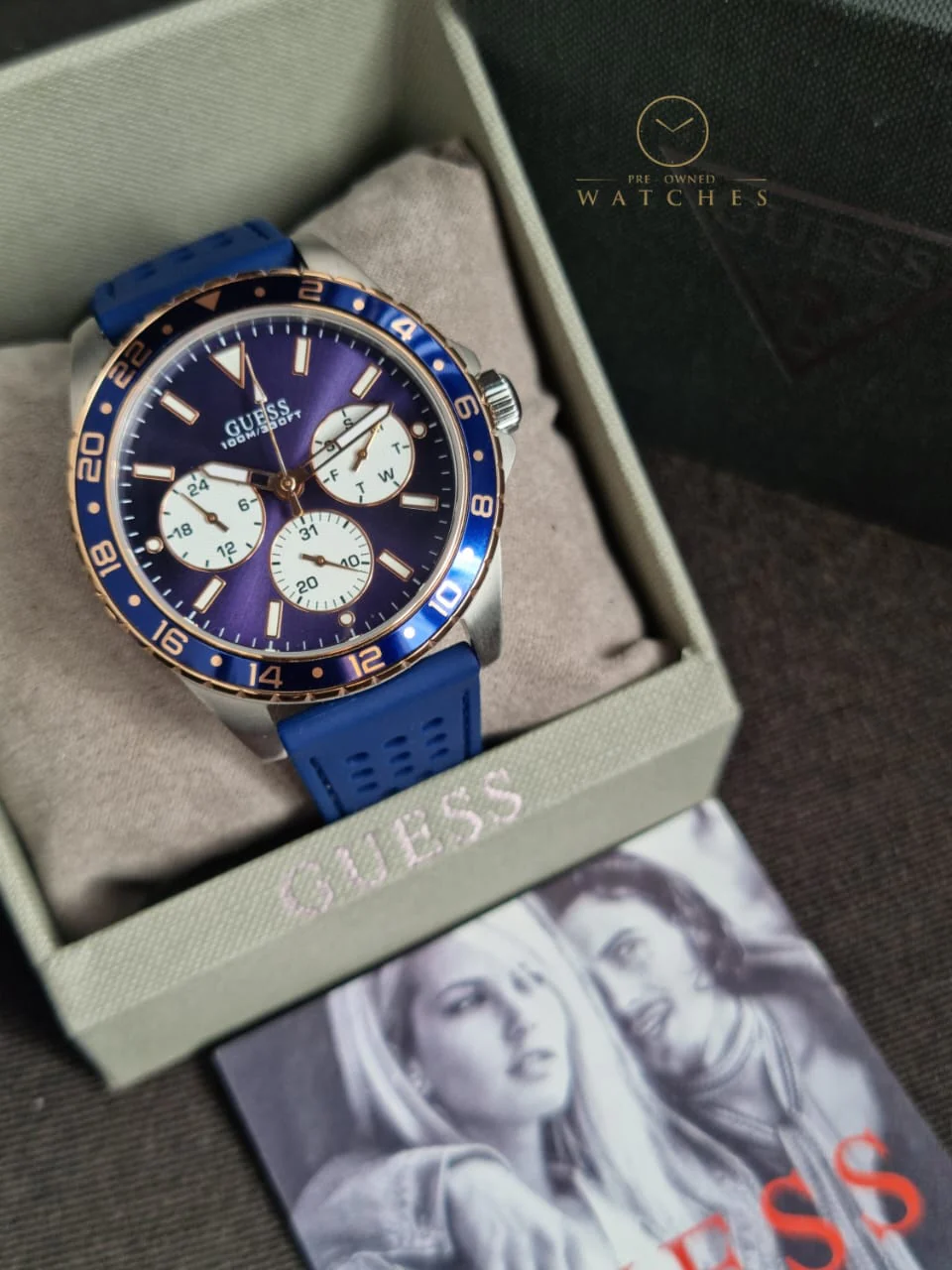 Guess Mens Multi Dial Watch with Silicone Strap, Blue, 44 mm, W1108G4 - Image 4