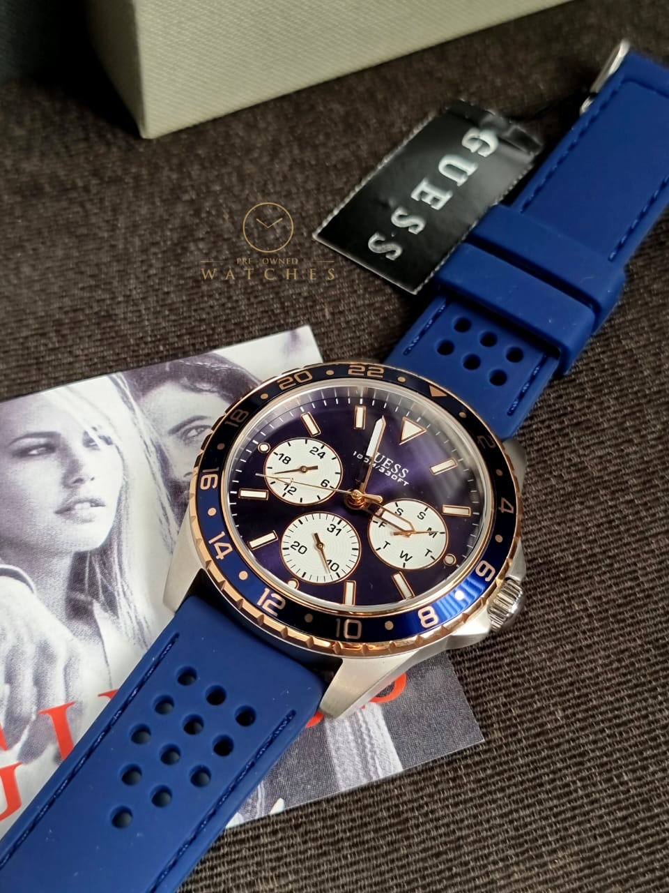 Guess Mens Multi Dial Watch with Silicone Strap, Blue, 44 mm, W1108G4 - Image 5