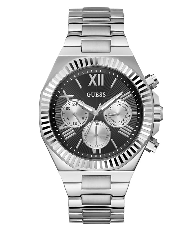 GUESS Stainless Steel Analog Black Dial Men's Watch-Gw0703G1, Band Color-Silver