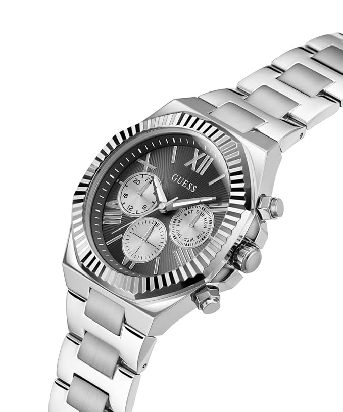 GUESS Stainless Steel Analog Black Dial Men's Watch-Gw0703G1, Band Color-Silver - Image 2