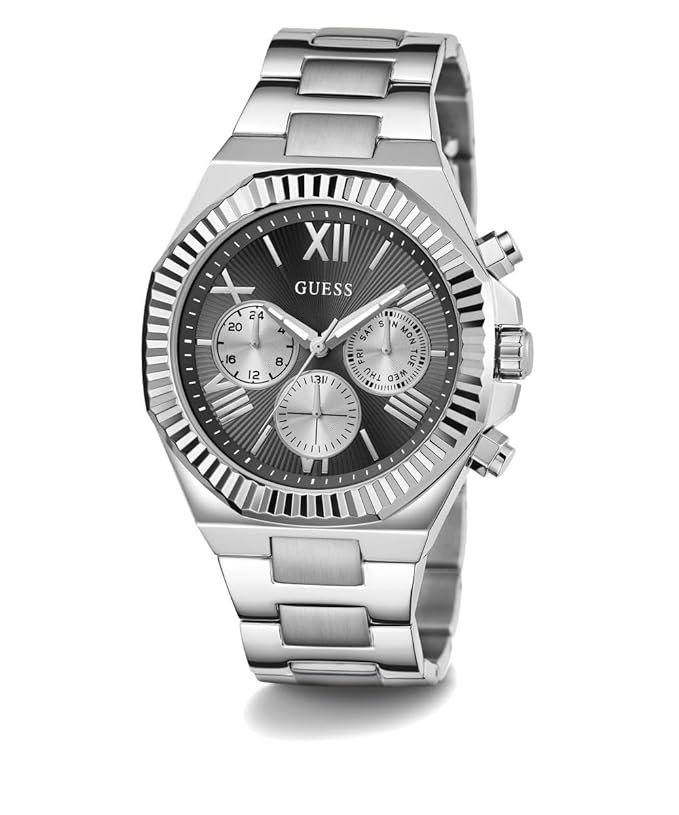 GUESS Stainless Steel Analog Black Dial Men's Watch-Gw0703G1, Band Color-Silver - Image 3