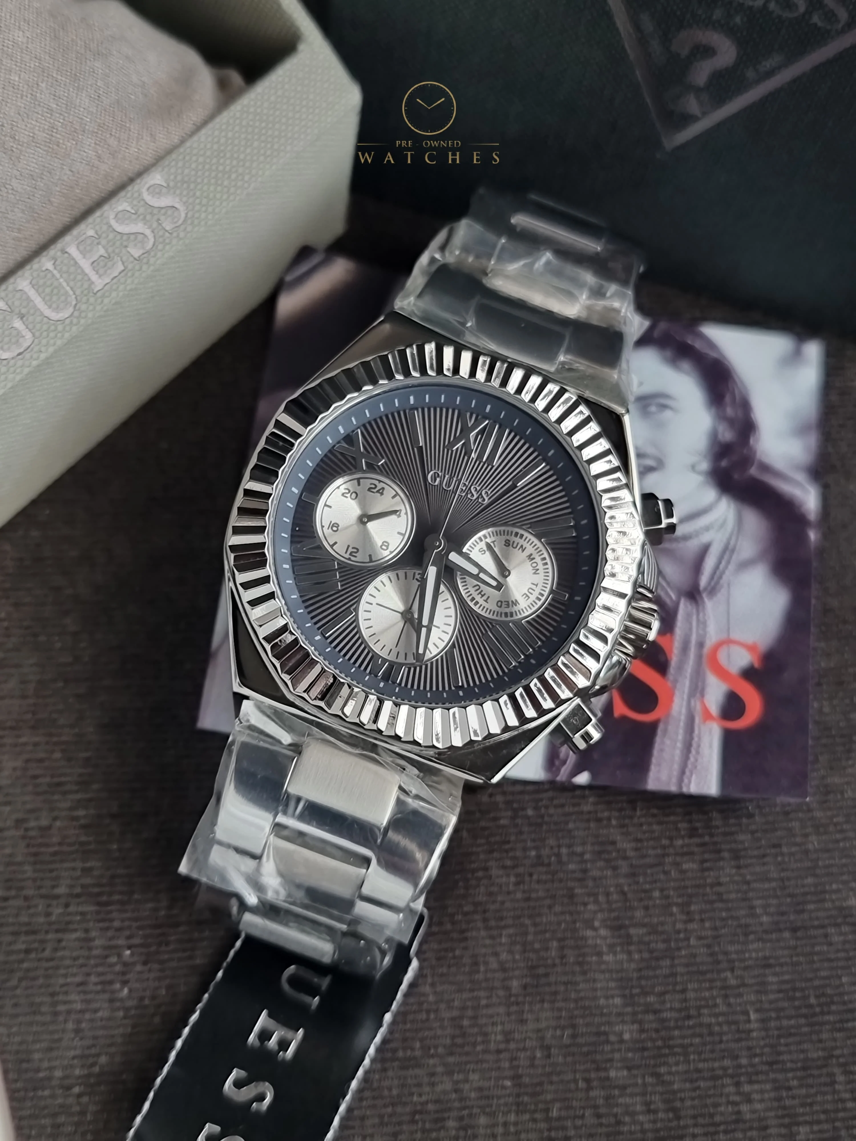 GUESS Stainless Steel Analog Black Dial Men's Watch-Gw0703G1, Band Color-Silver - Image 7
