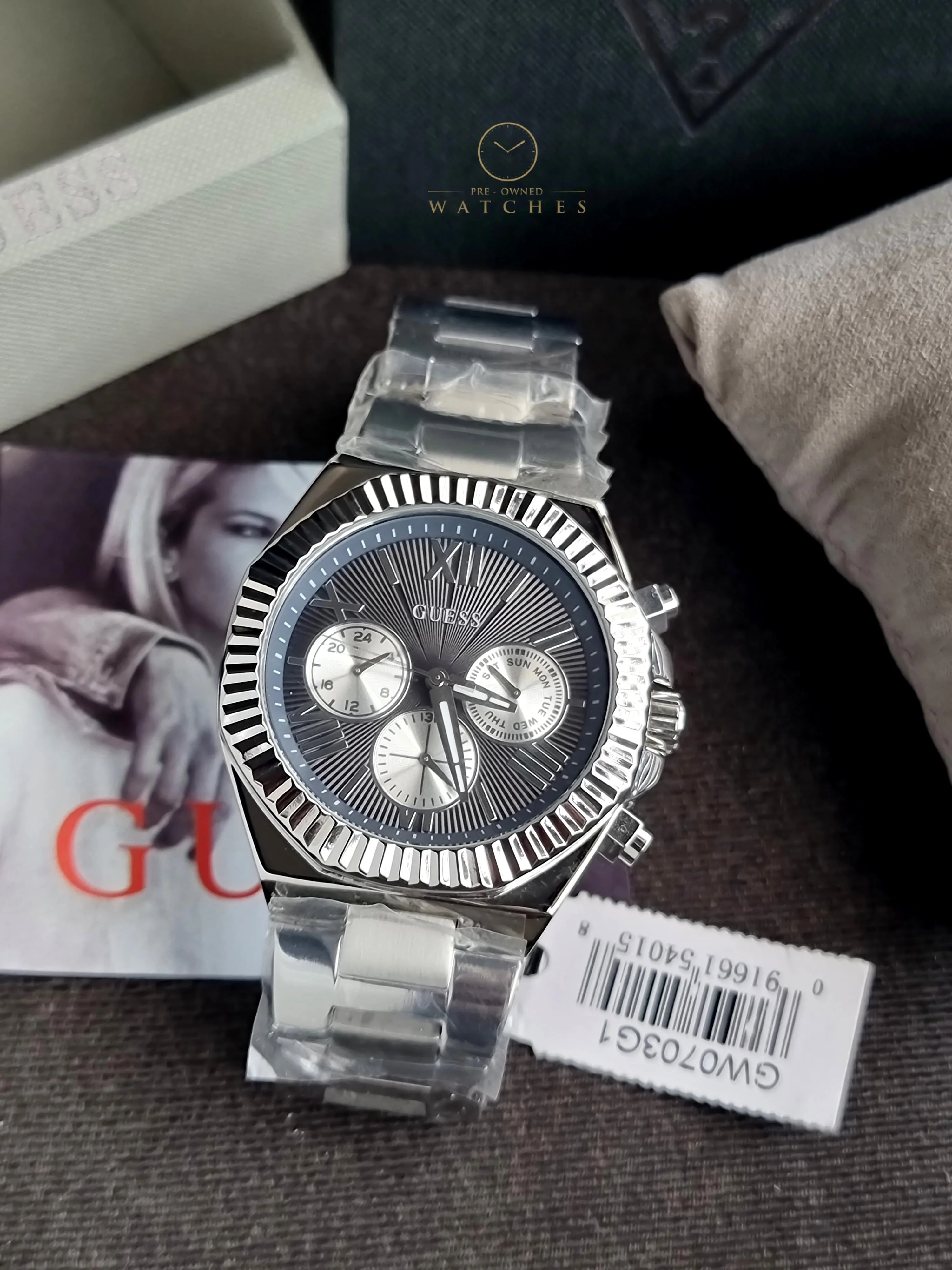 GUESS Stainless Steel Analog Black Dial Men's Watch-Gw0703G1, Band Color-Silver - Image 8