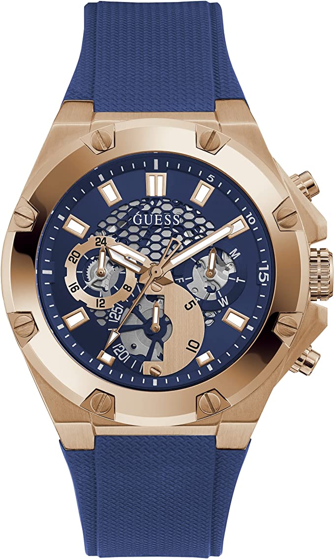GUESS US Men's Rose Gold-Tone and Black Multifunction Watch