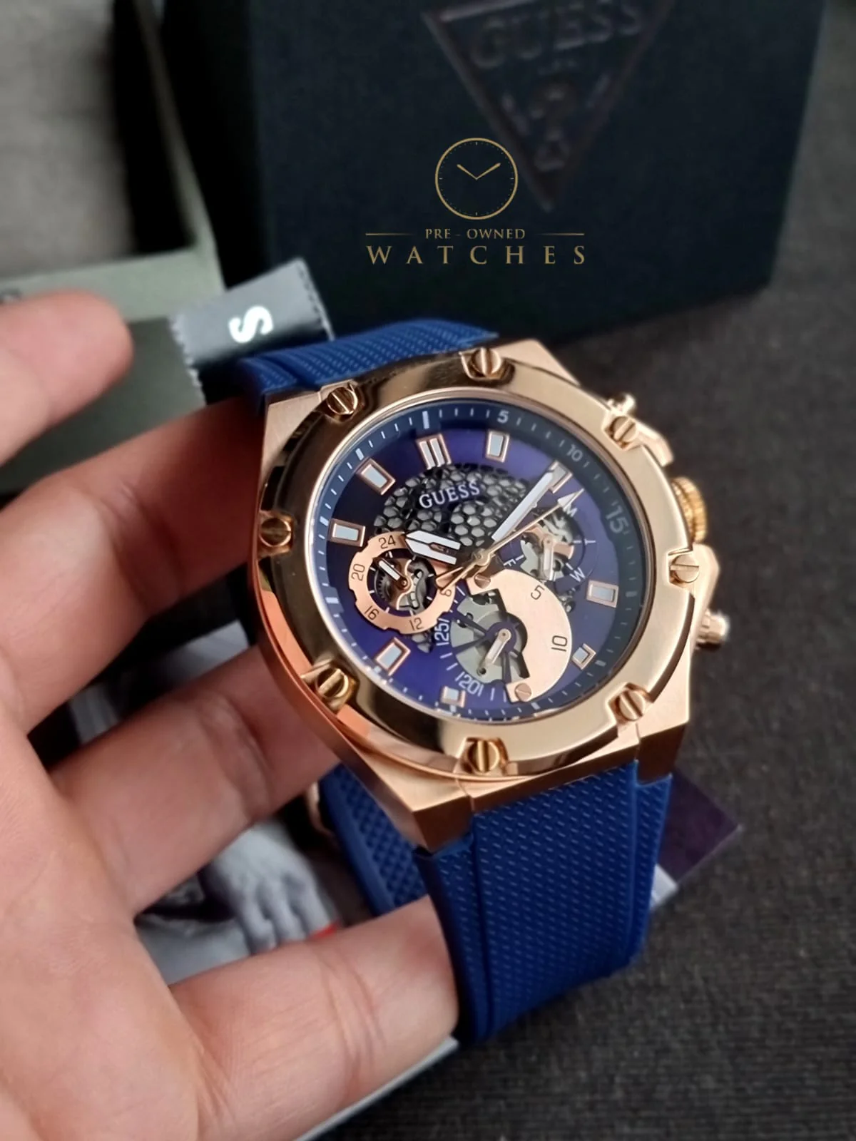 GUESS US Men's Rose Gold-Tone and Black Multifunction Watch - Image 8