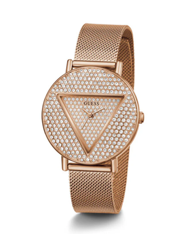 Guess Womens Rose Gold Stainless Steel Case Rose Gold Crystals Dial Rose Gold Mesh Stainless Steel Bracelet Watch GW0477L3 - Image 2