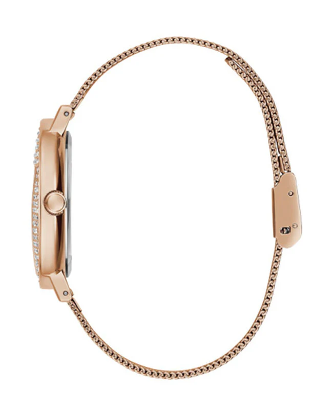 Guess Womens Rose Gold Stainless Steel Case Rose Gold Crystals Dial Rose Gold Mesh Stainless Steel Bracelet Watch GW0477L3 - Image 4