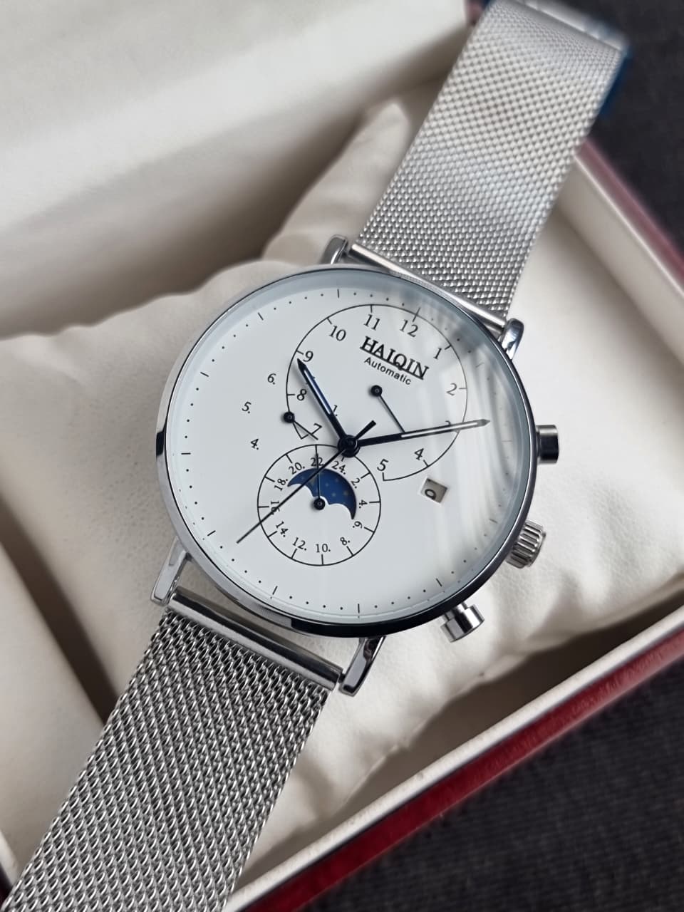 Haiqin Automatic White Dial Moon Phase 41mm Gents Watch - Image 3