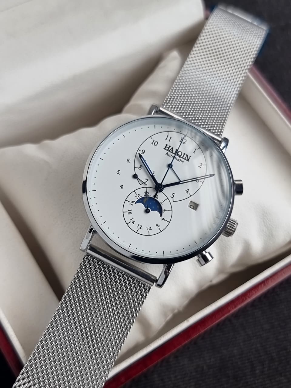 Haiqin Automatic White Dial Moon Phase 41mm Gents Watch - Image 6