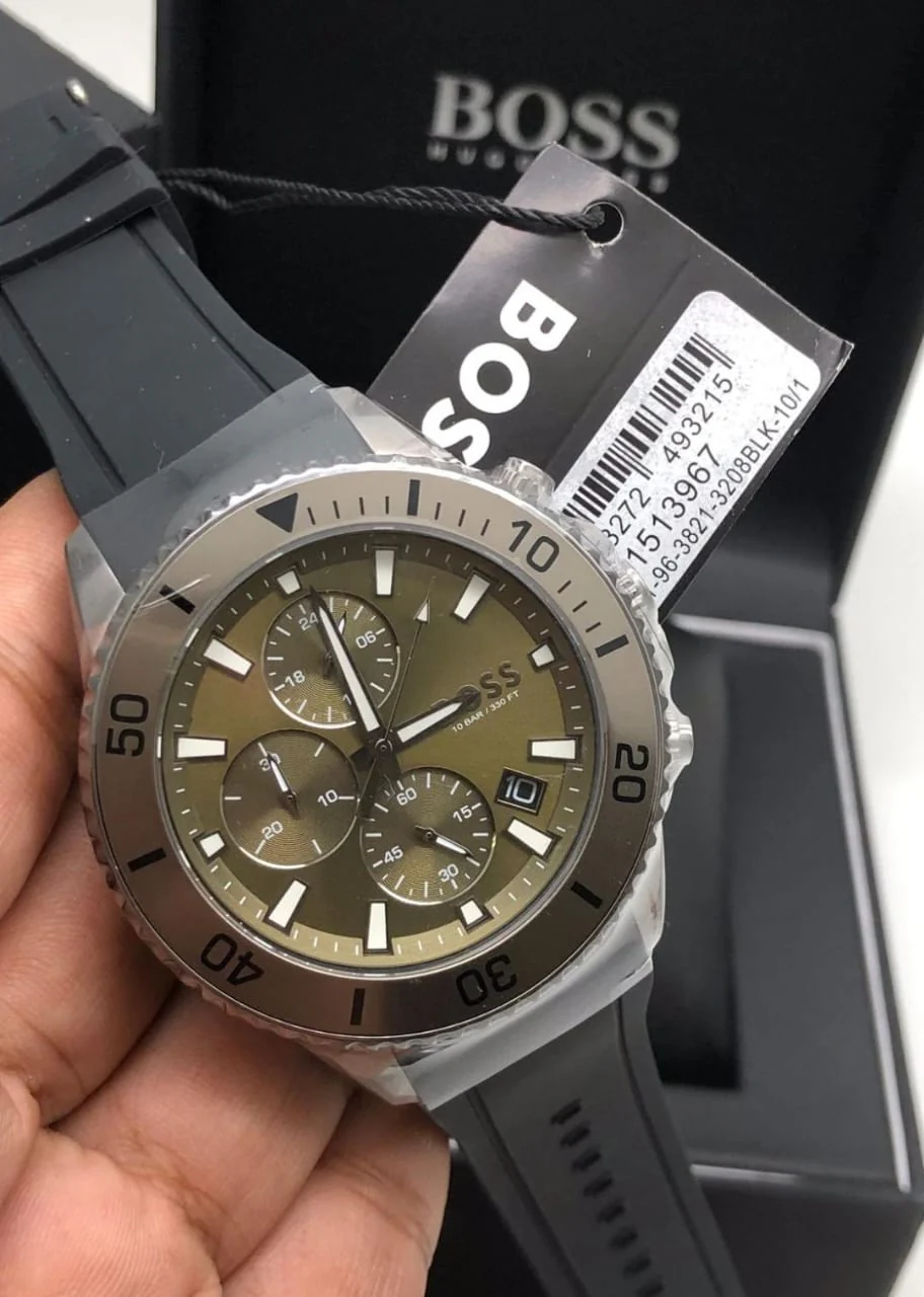 Hugo Boss Admiral Silicone Analog Men's Watch-1513967 (Green Dial Black Colored Strap) - Image 4