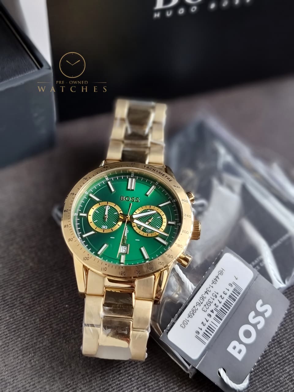 HUGO BOSS Allure Gold Stainless Steel Green Dial Chronograph Quartz Watch for Gents - 1513923 - Image 3
