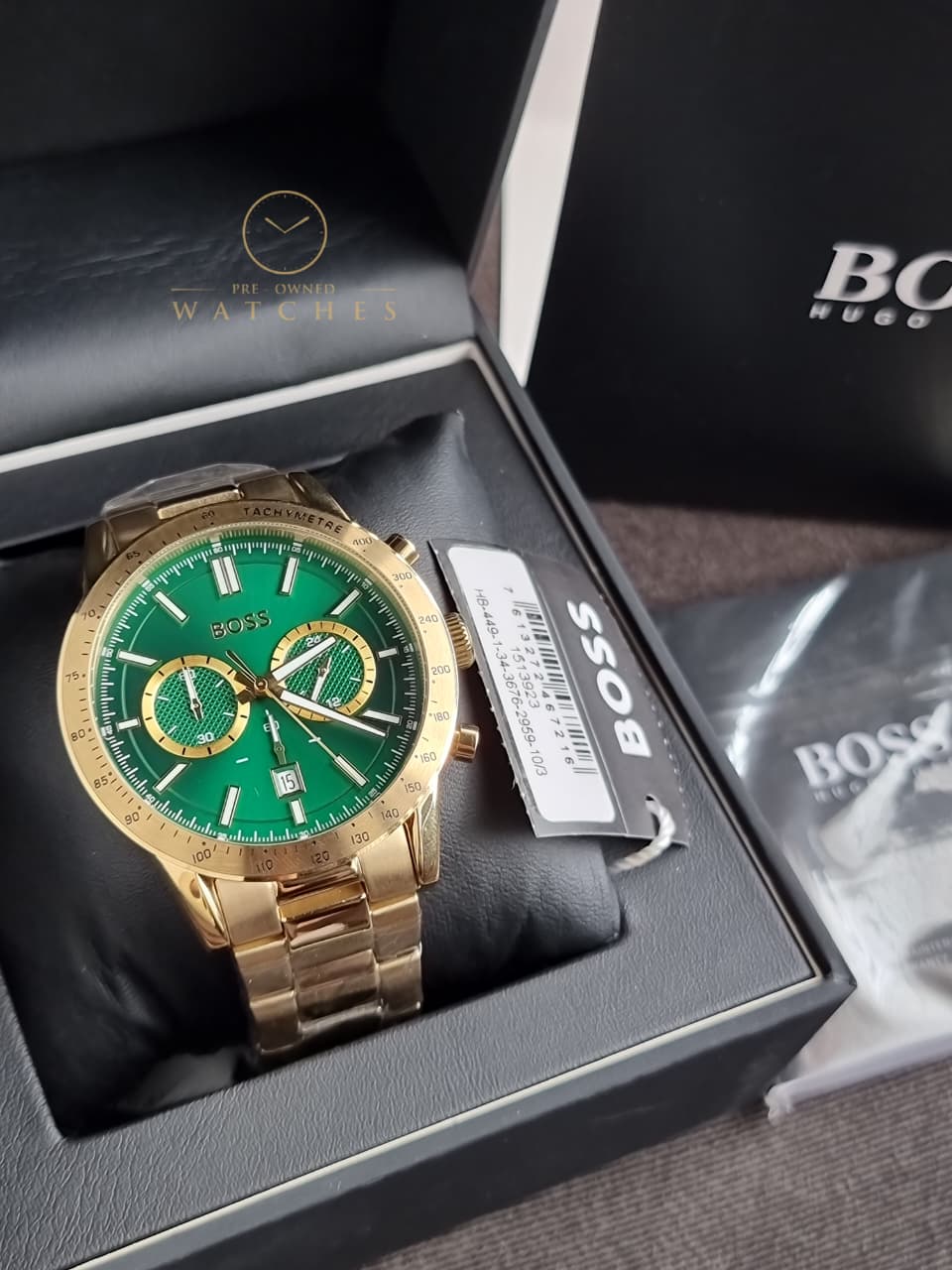 HUGO BOSS Allure Gold Stainless Steel Green Dial Chronograph Quartz Watch for Gents - 1513923 - Image 7