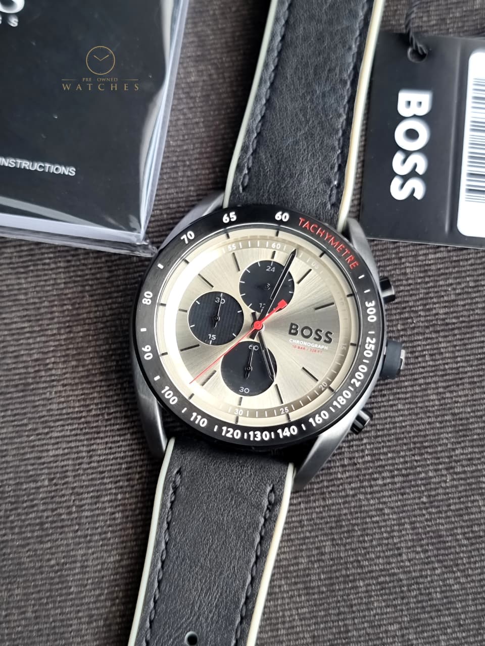 HUGO BOSS Center Court Chronograph Brass Dial Black Hybrid Strap Men's Watch – 1514024 - Image 2