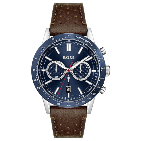 Hugo Boss Men’s Quartz Brown Leather Strap Blue Dial 44mm Watch 1513921