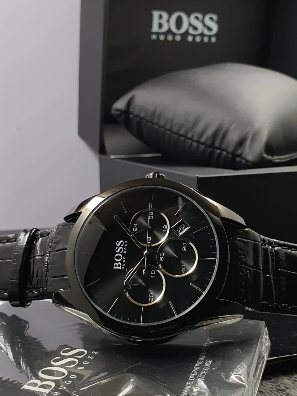 Hugo Boss Men’s Quartz Lather Strap Black Dial 46mm Watch 1513367 - Image 6