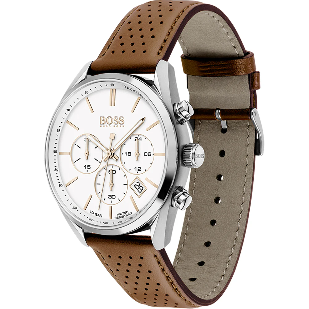Hugo Boss Men’s Quartz Leather Strap White Dial 44mm Watch 1513879 - Image 2