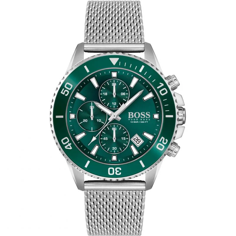 Hugo Boss Men’s Quartz Silver Stainless Steel Green Dial 46mm Watch 1513905