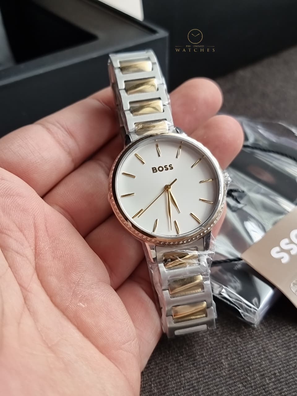 HUGO BOSS Signature Two-Tone Stainless Steel Silver Dial Quartz Watch for Ladies - 1502568 - Image 5
