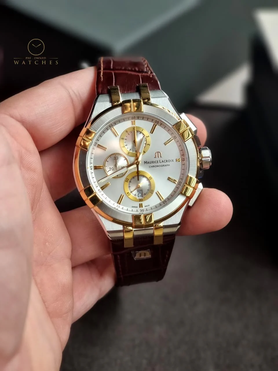 Maurice Lacroix Aikon Brown Leather Strap Silver Dial Chronograph Quartz Watch for Gents - AI1018-PVY11-132-1 - Image 8
