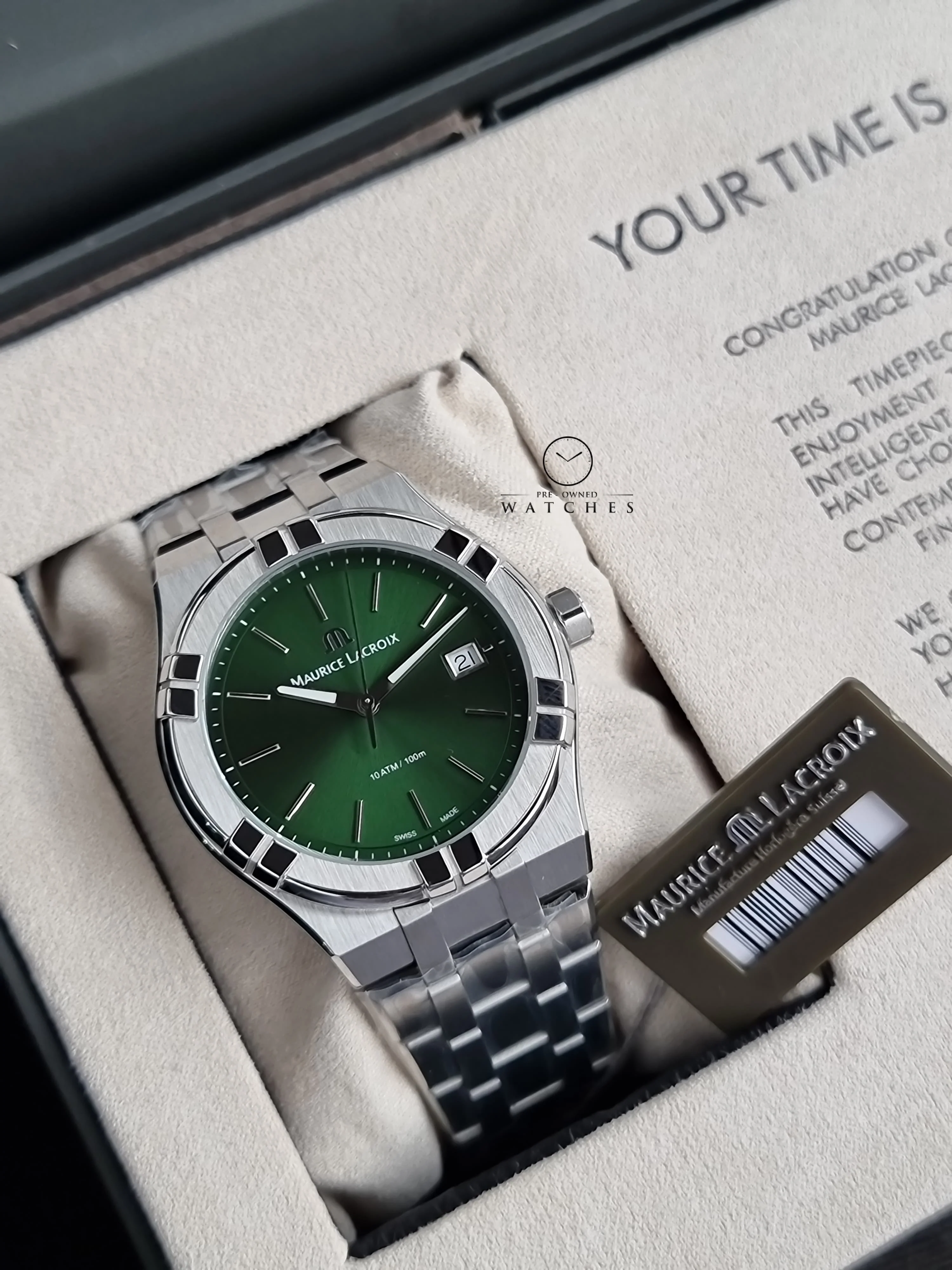 Maurice Lacroix Aikon Silver Stainless Steel Green Dial Quartz Watch for Gents - AI1108-SS002-630-1 - Image 3