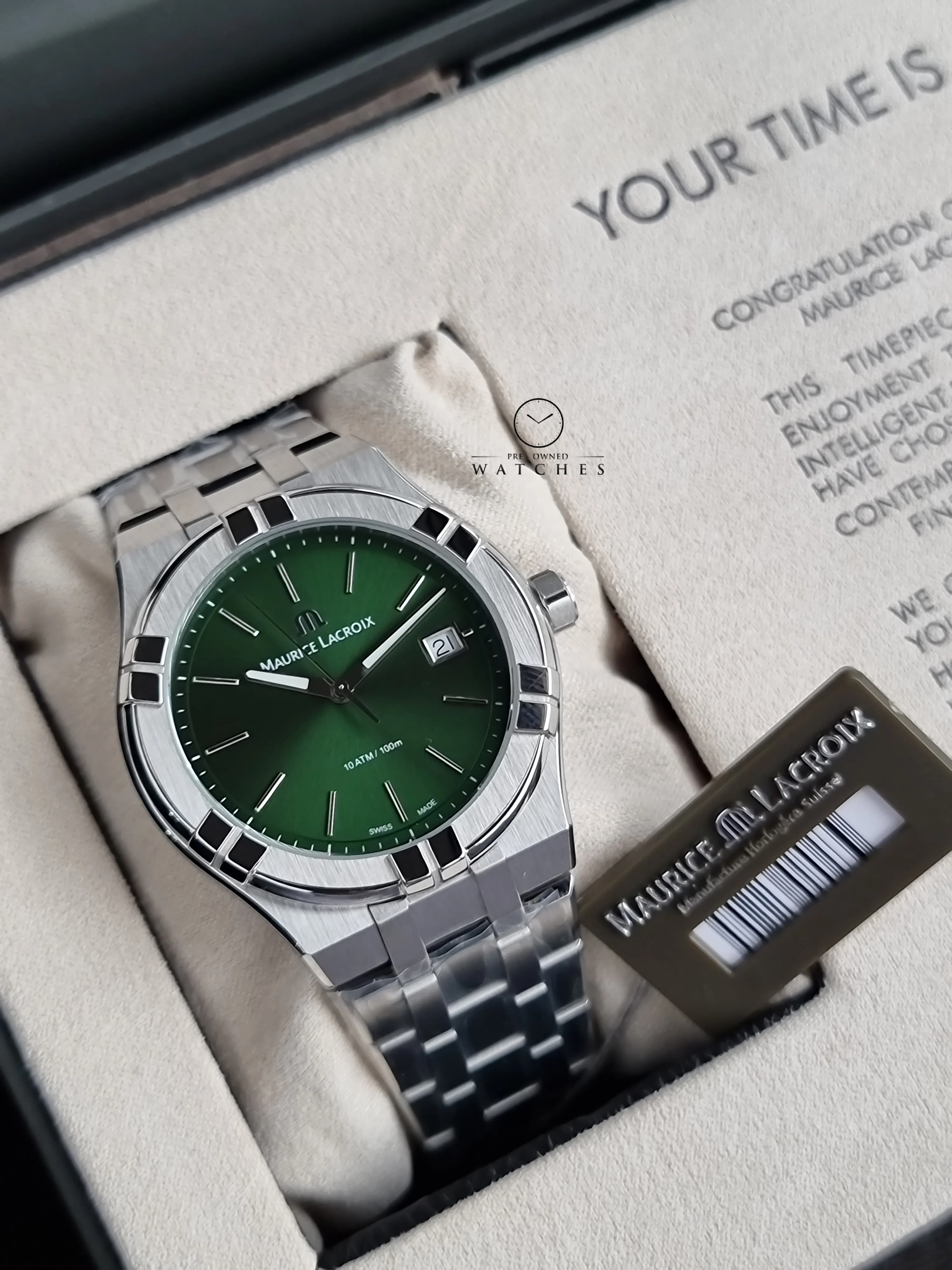 Maurice Lacroix Aikon Silver Stainless Steel Green Dial Quartz Watch for Gents - AI1108-SS002-630-1 - Image 4