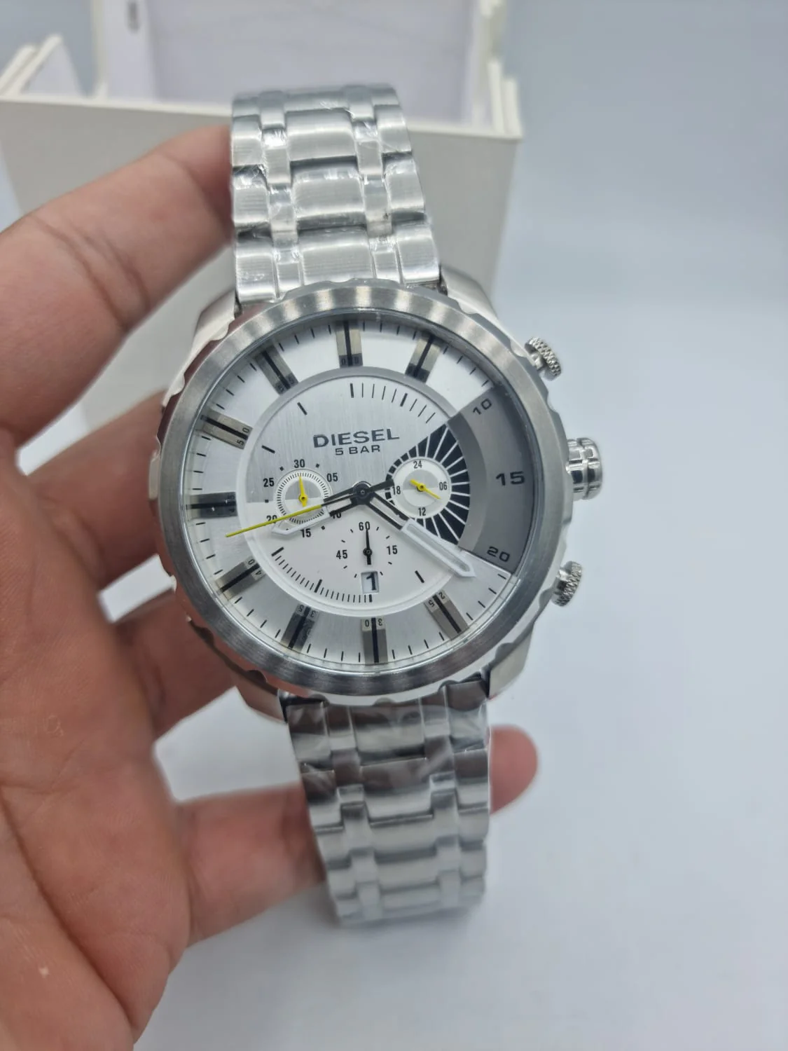 Men's Diesel Stronghold Chronograph Leather Strap Watch DZ4346 (Strap Change Orignal Chain) - Image 5