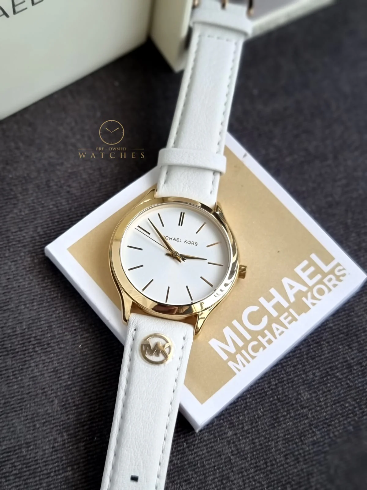 Michael Kors Leather Analog White Dial Women Watch-Mk7466 - Image 4