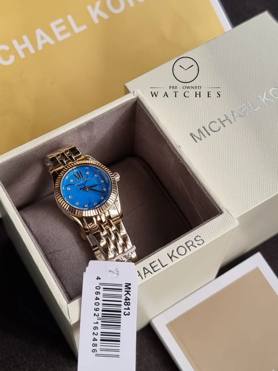 Michael Kors Lexington Three Hand Blue Dial Gold Steel Strap Watch for Women - MK4813 - Image 12