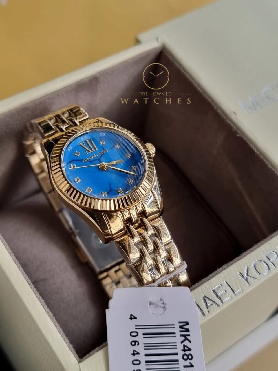 Michael Kors Lexington Three Hand Blue Dial Gold Steel Strap Watch for Women - MK4813 - Image 14