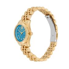Michael Kors Lexington Three Hand Blue Dial Gold Steel Strap Watch for Women - MK4813 - Image 2
