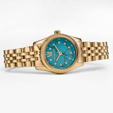 Michael Kors Lexington Three Hand Blue Dial Gold Steel Strap Watch for Women - MK4813 - Image 3
