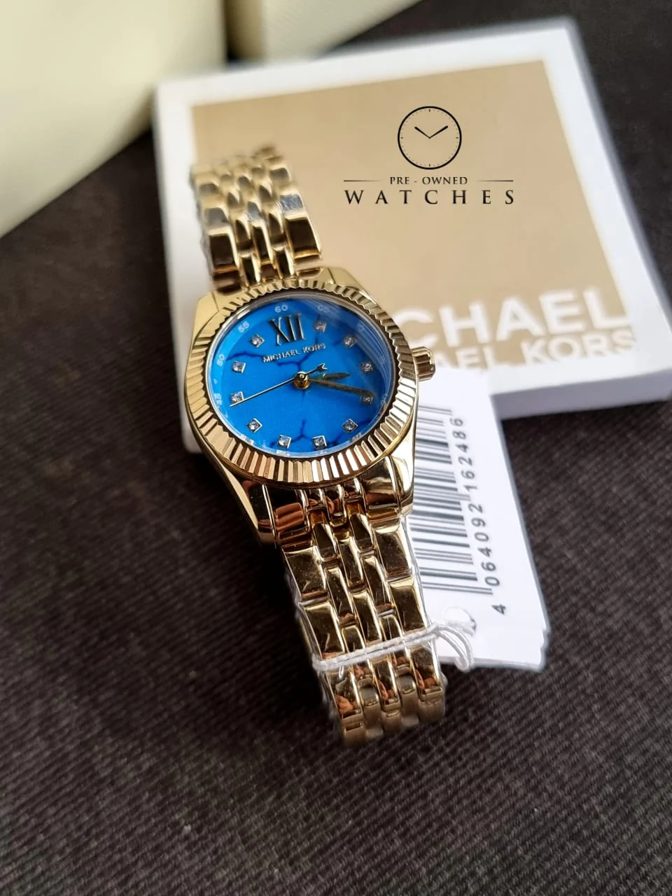 Michael Kors Lexington Three Hand Blue Dial Gold Steel Strap Watch for Women - MK4813 - Image 5