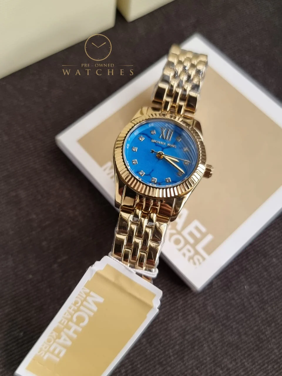 Michael Kors Lexington Three Hand Blue Dial Gold Steel Strap Watch for Women - MK4813 - Image 7