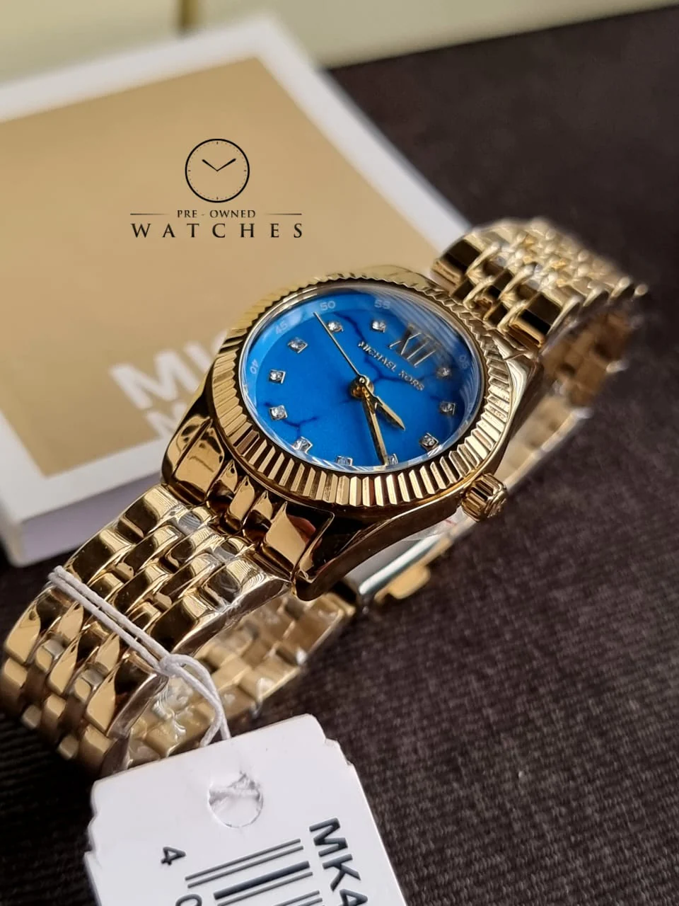 Michael Kors Lexington Three Hand Blue Dial Gold Steel Strap Watch for Women - MK4813 - Image 9