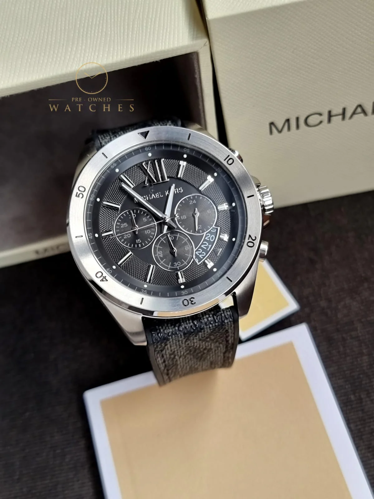 Michael Kors Men’s Quartz Black Silicone & Leather Strap Black Dial 45mm Watch MK8850 - Image 4