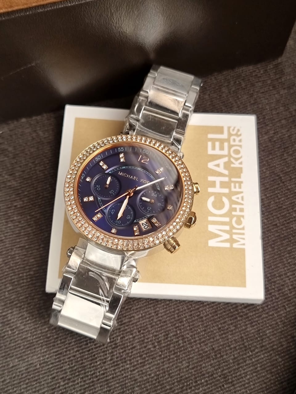 Michael Kors Parker Two-tone Stainless Steel Blue Dial Chronograph Quartz Watch for Ladies - MK-6141 - Image 4