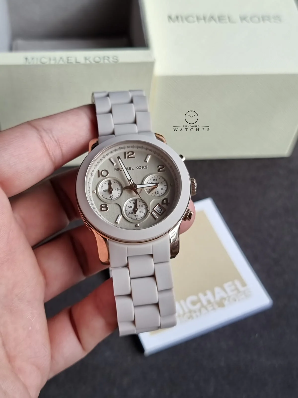Michael Kors Runway Chronograph Grey Dial Grey Silicone Strap Watch For Women - MK7386 - Image 7