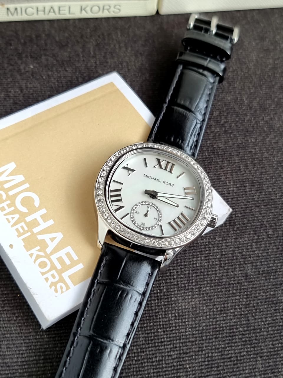 Michael Kors Sage Black Leather Strap Mother Of Pearl Dial Quartz Watch for Ladies - MK4821 - Image 3