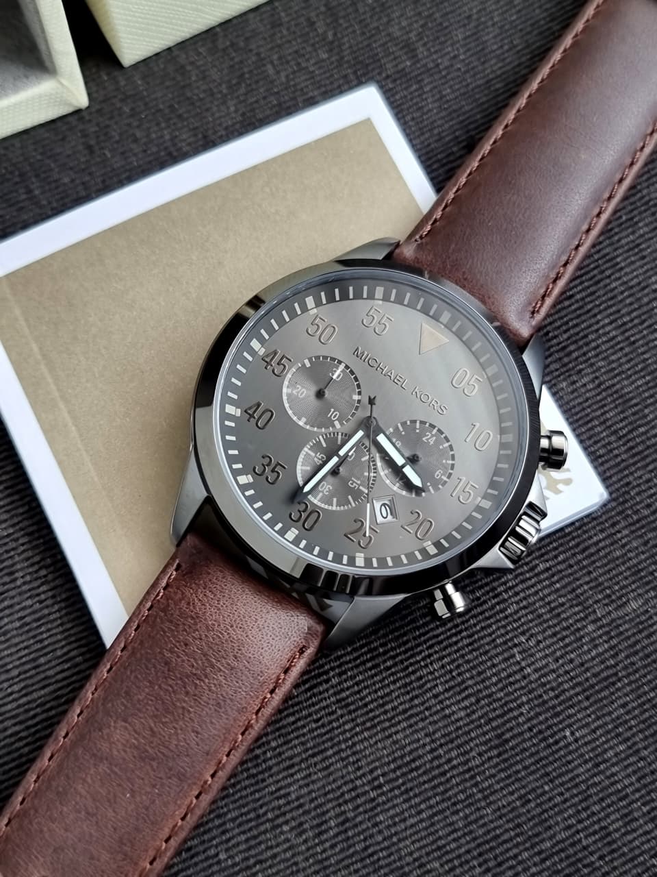 Michael Kors Thompkins Grey Dial Brown Leather Chronograph Quartz Men's Watch 45mm – MK8863 - Image 2