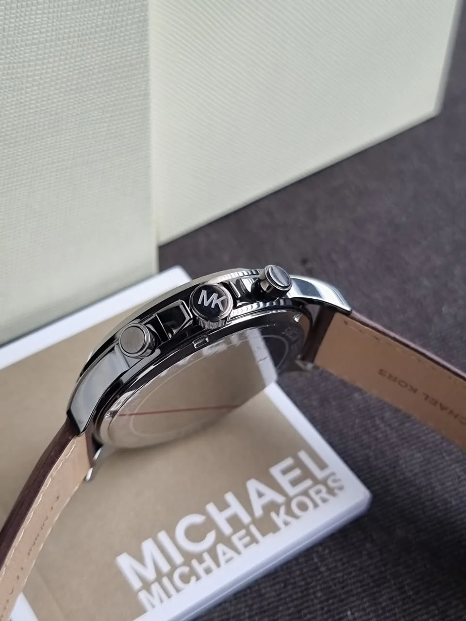 Michael Kors Thompkins Grey Dial Brown Leather Chronograph Quartz Men's Watch 45mm – MK8863 - Image 4