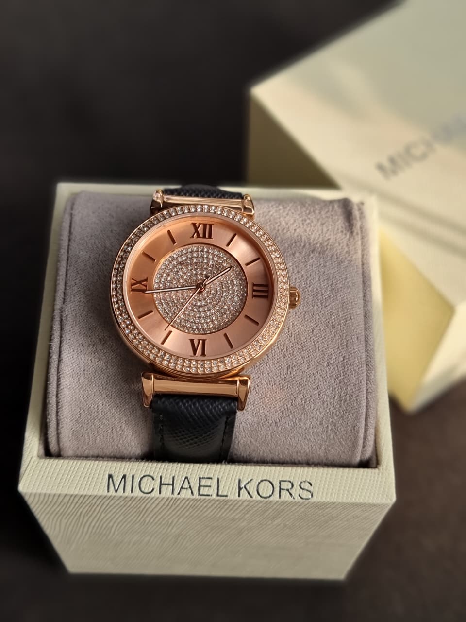 Michael Kors Women’s Quartz Black Leather Strap Rose Gold Dial 39mm Watch MK2376 - Image 2