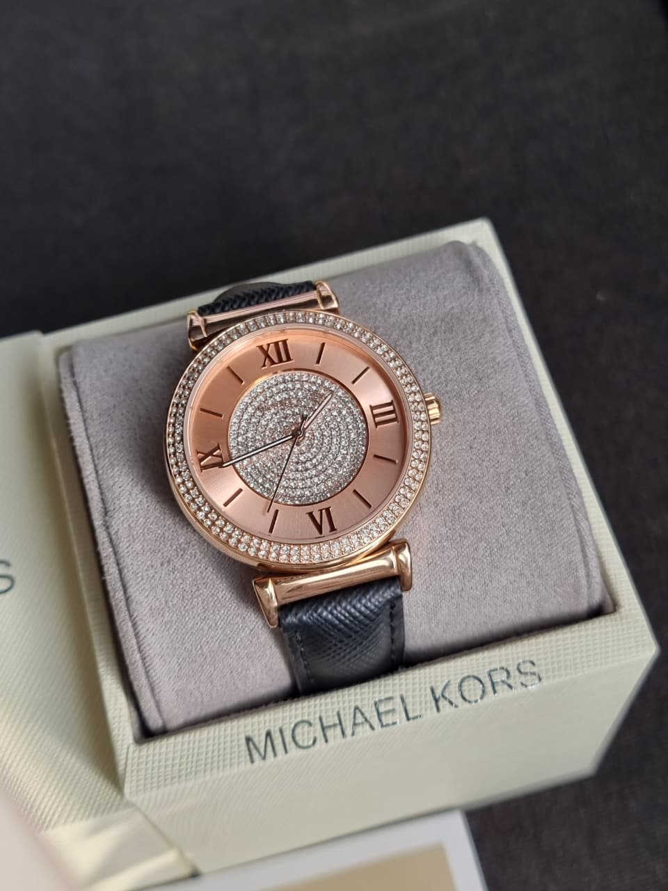 Michael Kors Women’s Quartz Black Leather Strap Rose Gold Dial 39mm Watch MK2376 - Image 3