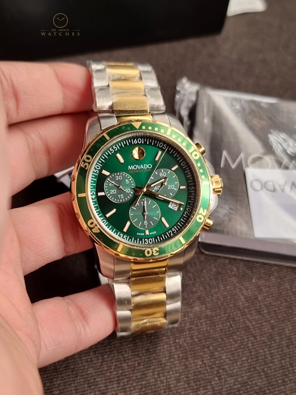 Movado 800 Chronograph Green Dial Two-Tone Men's Watch 2600148 - Image 4