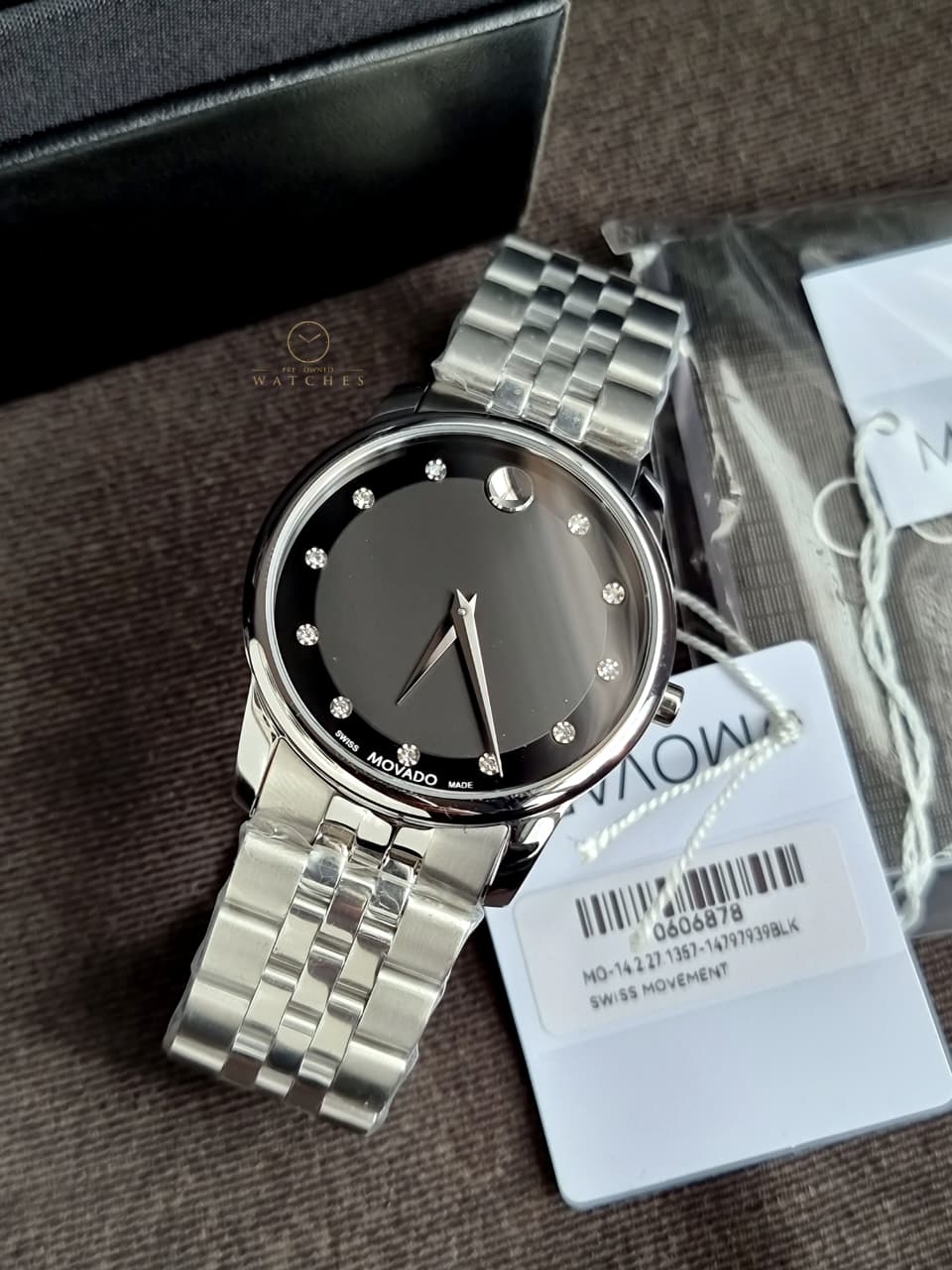 Movado Men’s Quartz Swiss Made Stainless Steel Black Dial 40mm Watch 0606878 - Image 5