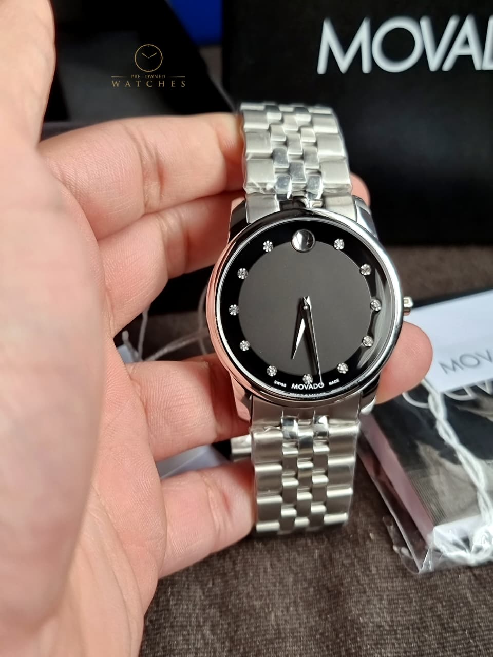 Movado Men’s Quartz Swiss Made Stainless Steel Black Dial 40mm Watch 0606878 - Image 6
