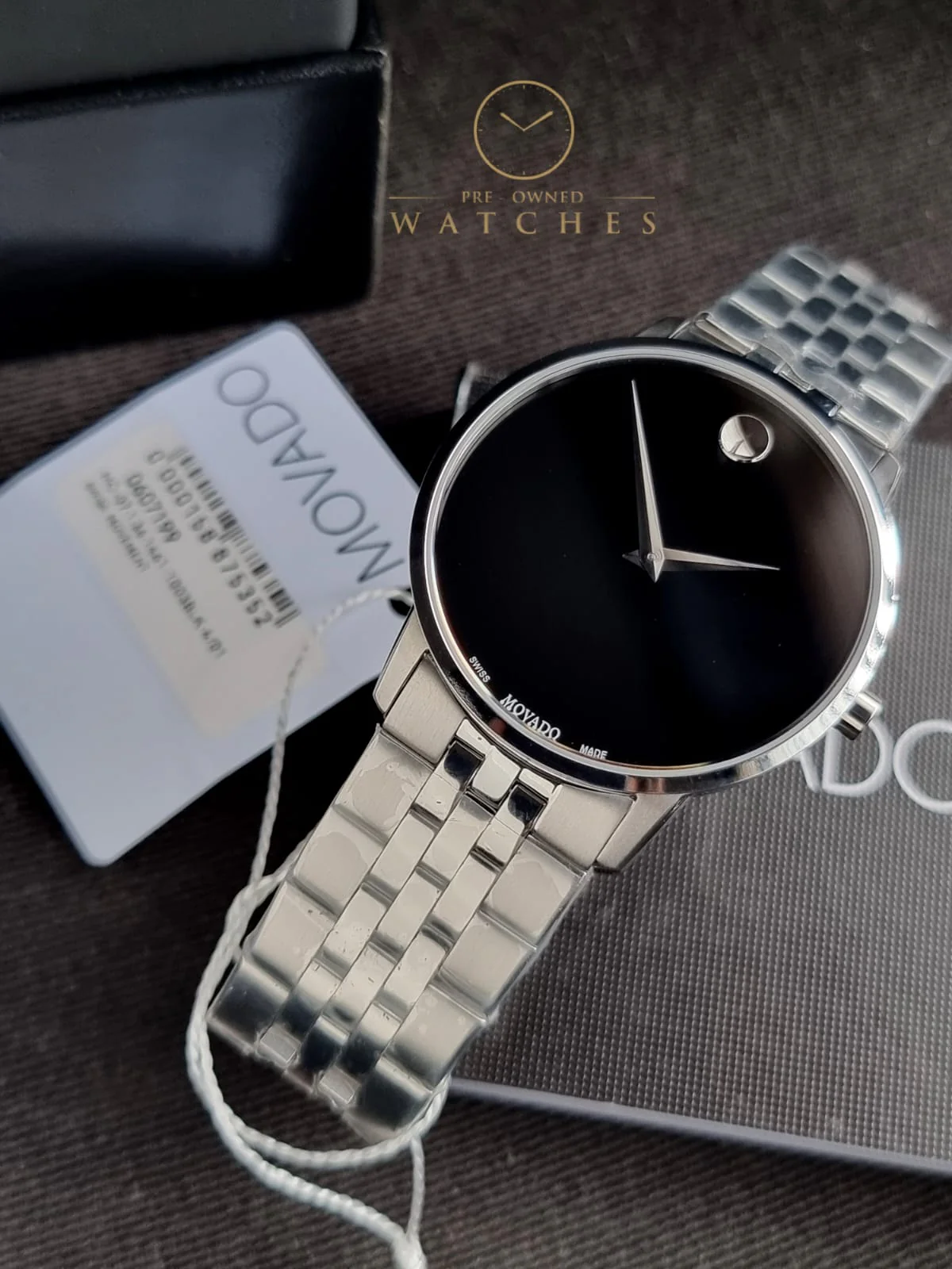 Movado Men’s Quartz Swiss Made Stainless Steel Black Dial 40mm Watch 0607199 - Image 5