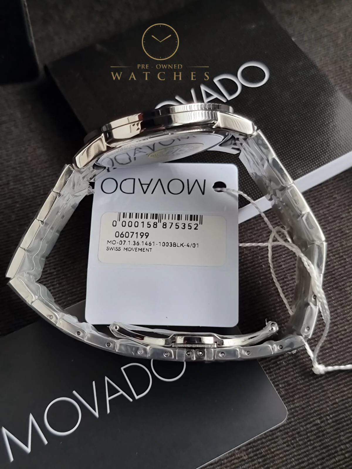 Movado Men’s Quartz Swiss Made Stainless Steel Black Dial 40mm Watch 0607199 - Image 8