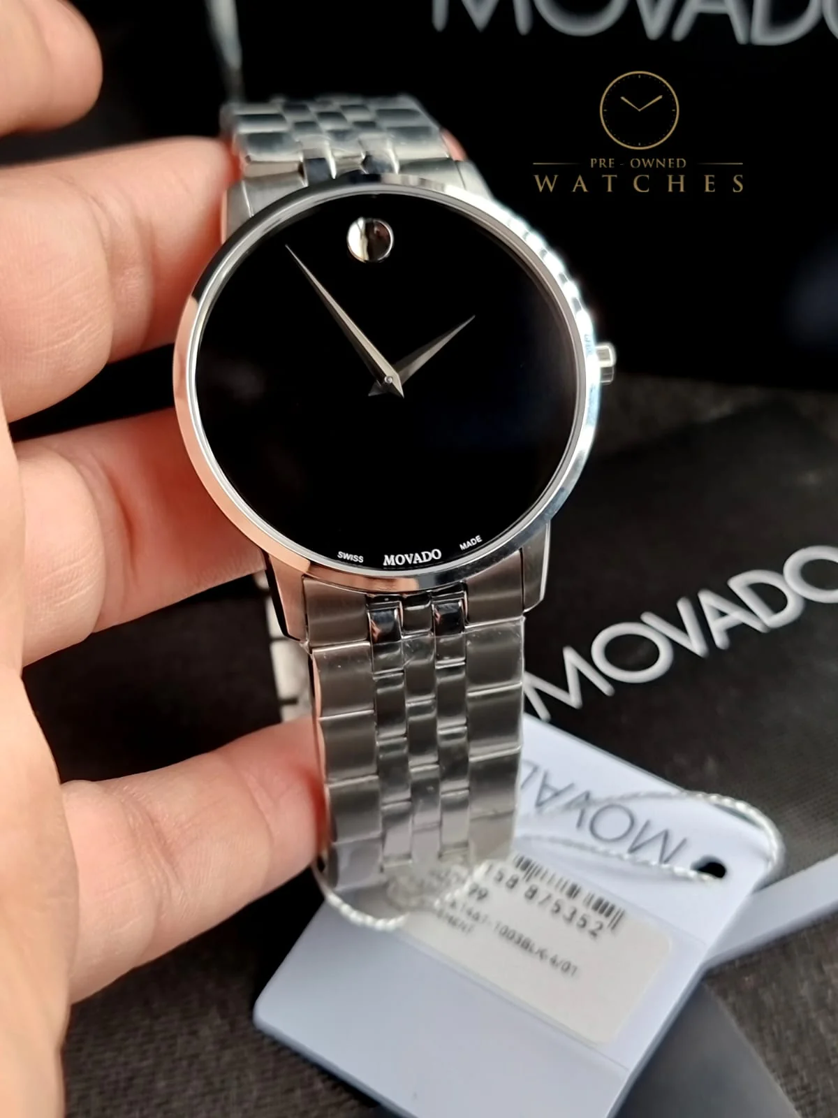 Movado Men’s Quartz Swiss Made Stainless Steel Black Dial 40mm Watch 0607199 - Image 9
