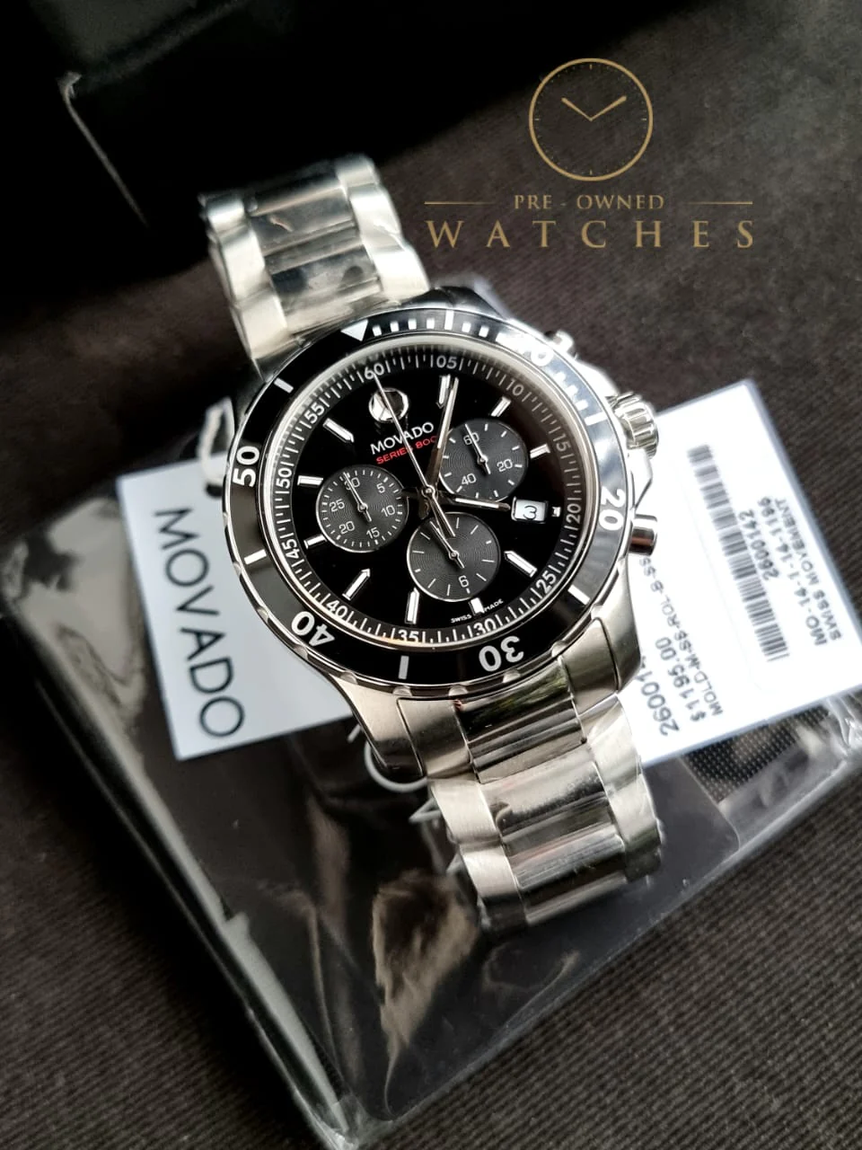 Movado Men’s Quartz Swiss Made Stainless Steel Black Dial 42mm Watch 2600142