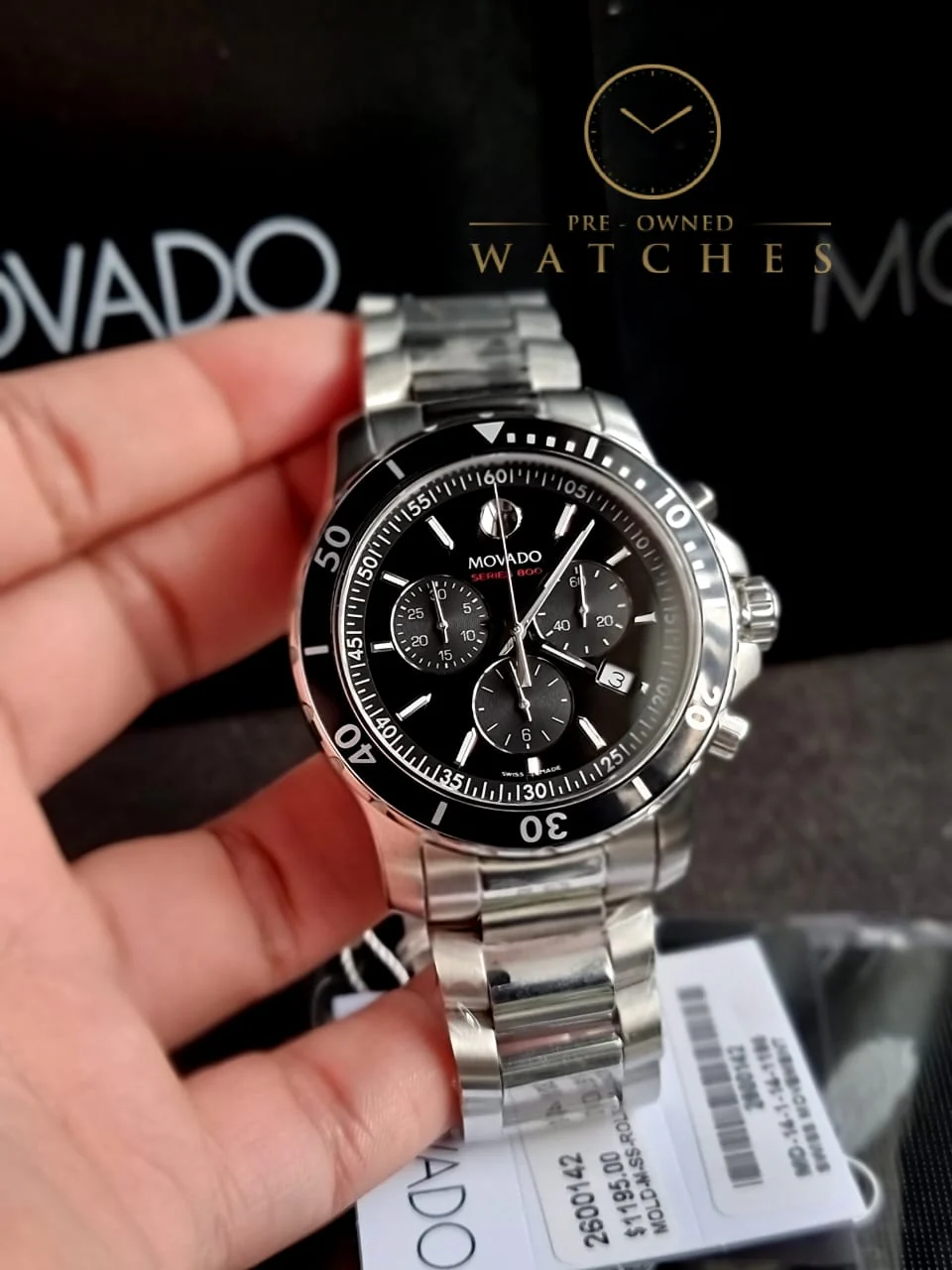 Movado Men’s Quartz Swiss Made Stainless Steel Black Dial 42mm Watch 2600142 - Image 9